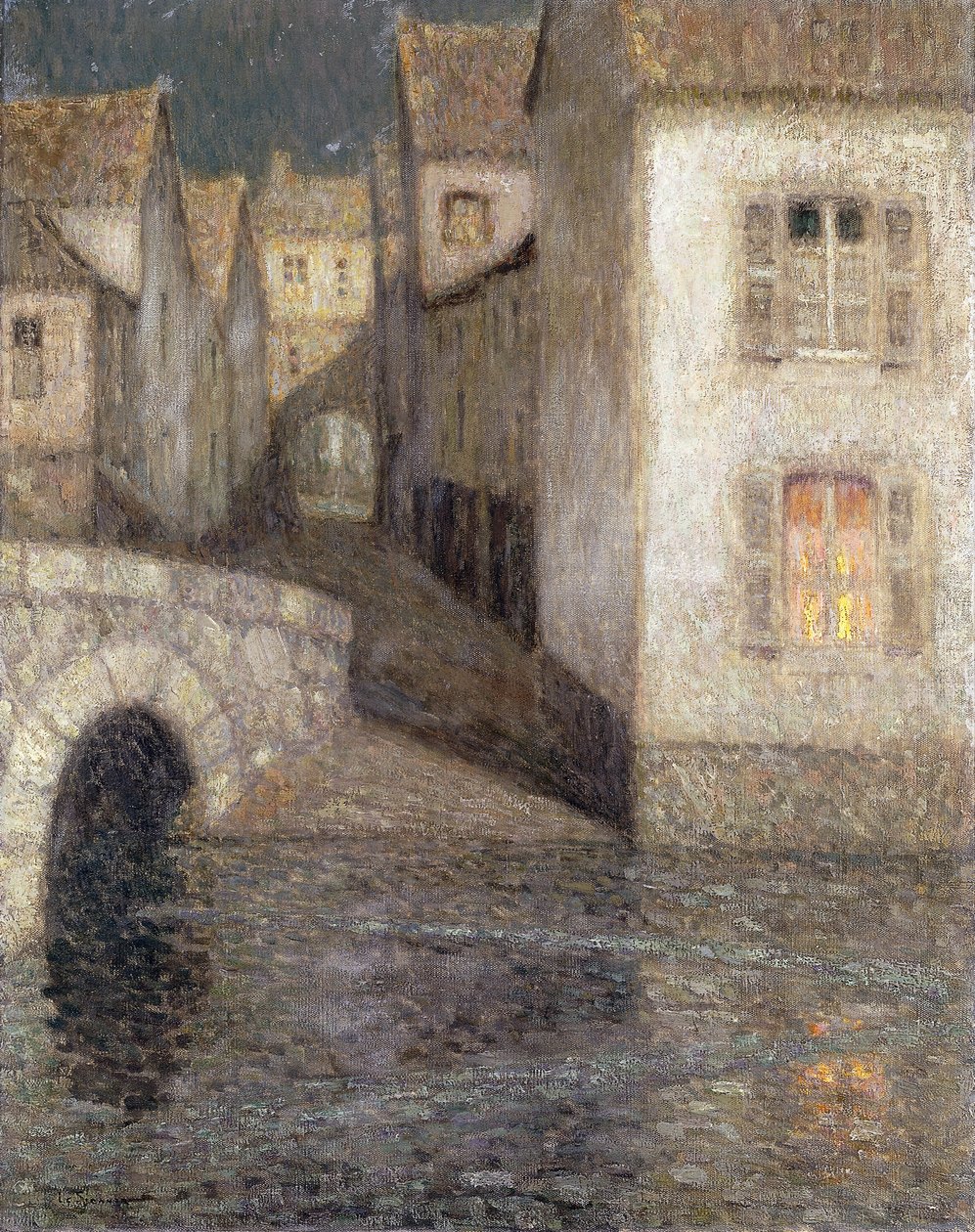 Huset ved floden, Chartres; Les Masons sur la Riviere, Chartres af Henri Eugene Augustin Le Sidaner