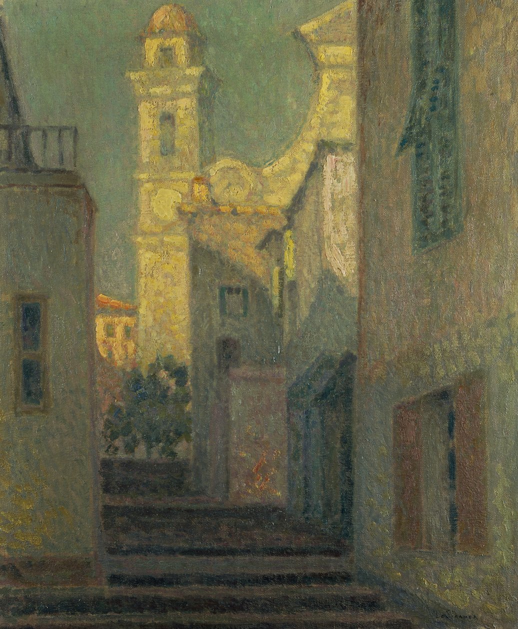 Gaden til kirken, Villefranche-sur-Mer af Henri Eugene Augustin Le Sidaner