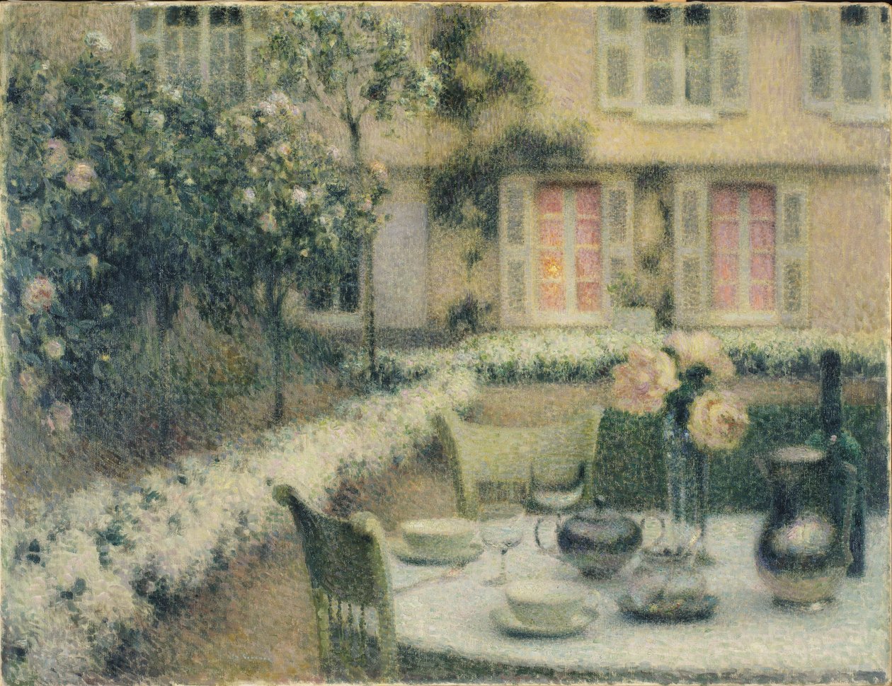 Bordet i den hvide have ved Gerberoy af Henri Eugene Augustin Le Sidaner