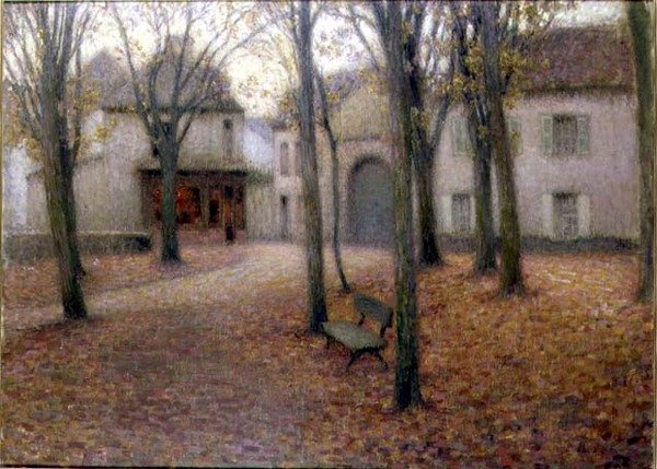 Landsbyen om efteråret (olie på lærred) af Henri Eugene Augustin Le Sidaner