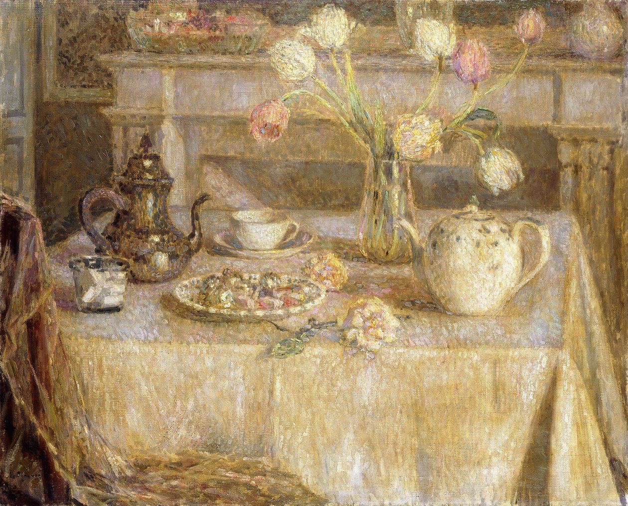 Den Hvide Dug; La Nappe Blanche af Henri Eugene Augustin Le Sidaner