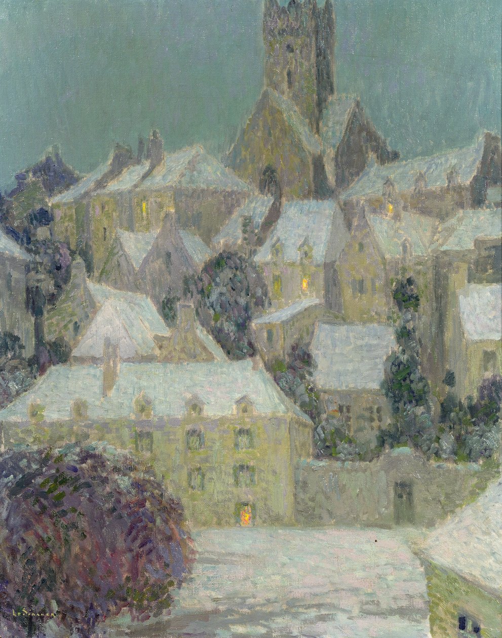Vinteraften, udsigt over en by af Henri Eugene Augustin Le Sidaner