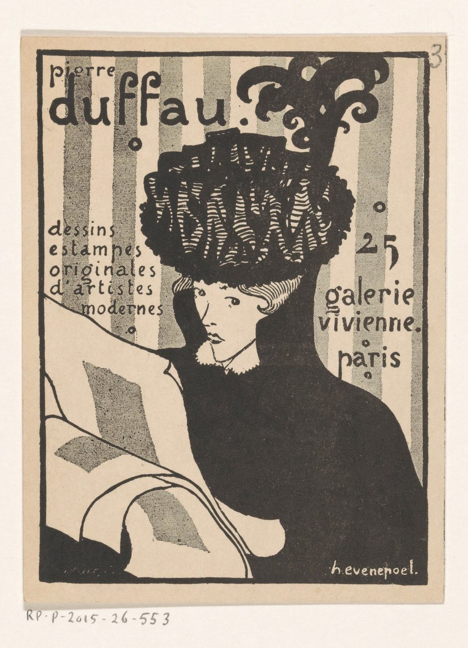 Visitkort fra kunsthandler Pierre Duffau i Paris af Henri Evenepoel