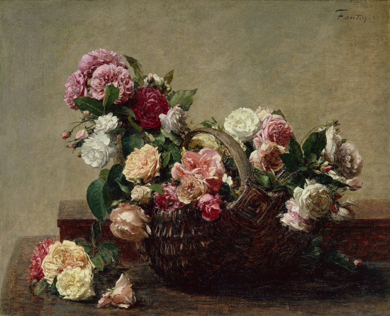 Kurv med roser af Ignace Henri Jean Fantin Latour