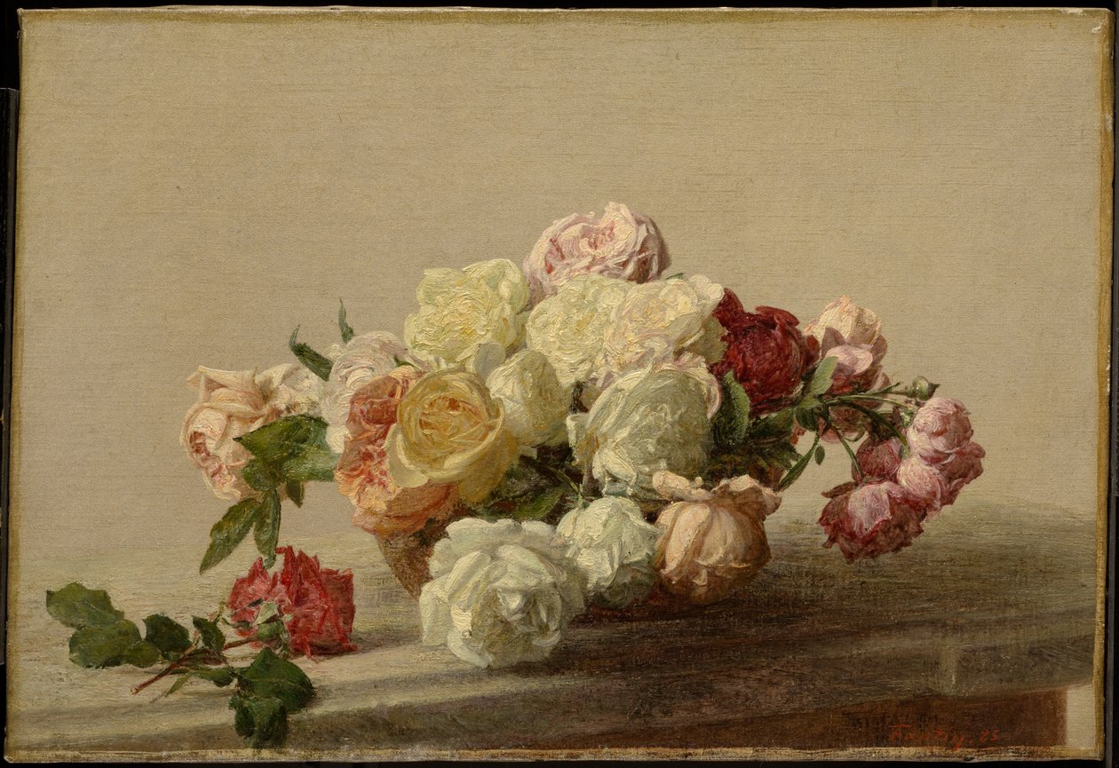 Skål med roser på et marmorbord af Henri Fantin-Latour