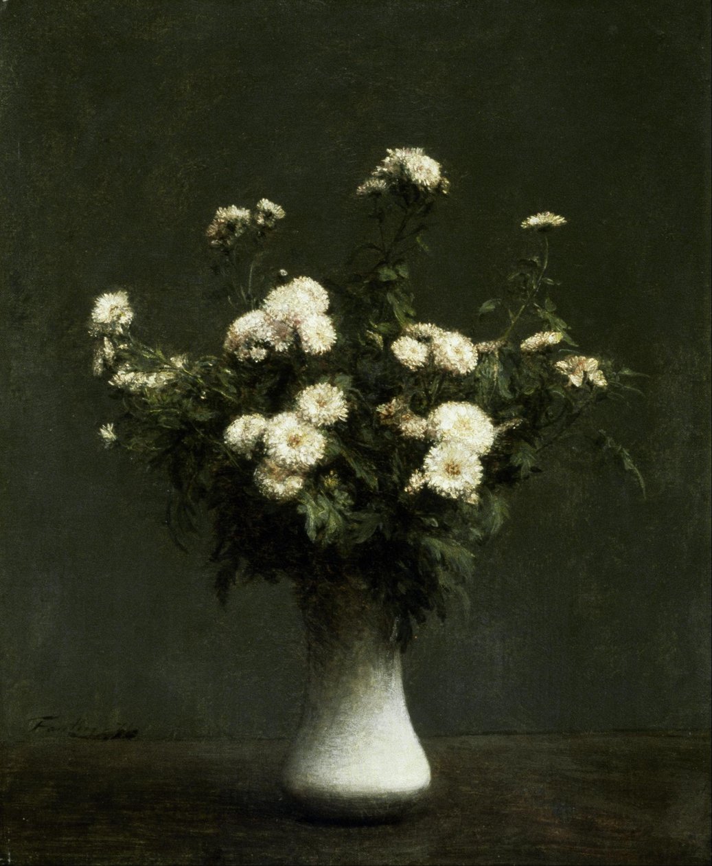 Vase med krysantemum af Henri Fantin-Latour
