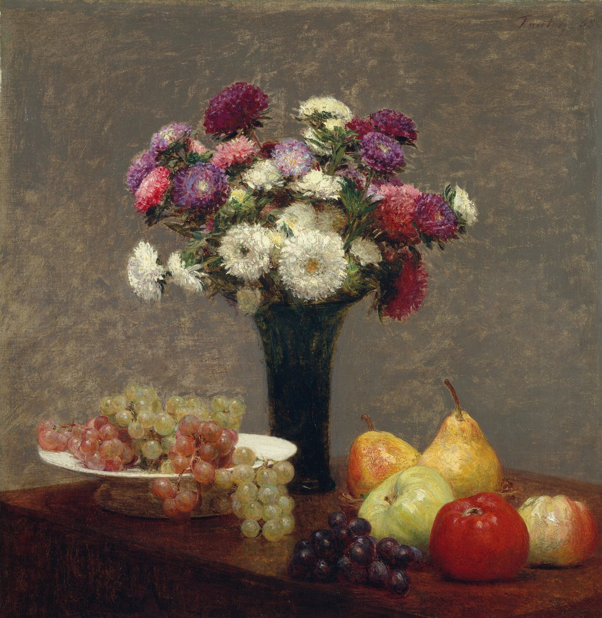 Asters og frugt på et bord, 1868. af Ignace Henri Jean Fantin Latour