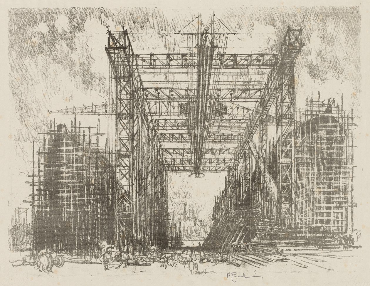 Engelsk War Work: The Gantry (A Merchant Shipyard) af Ignace Henri Jean Fantin Latour
