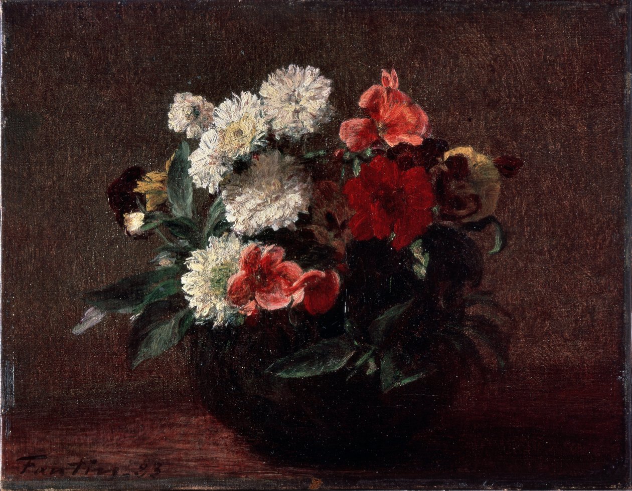 Blomster i fajancevase. Maleri af Henri Fantin-Latour (Fantin Latour af Ignace Henri Jean Fantin Latour