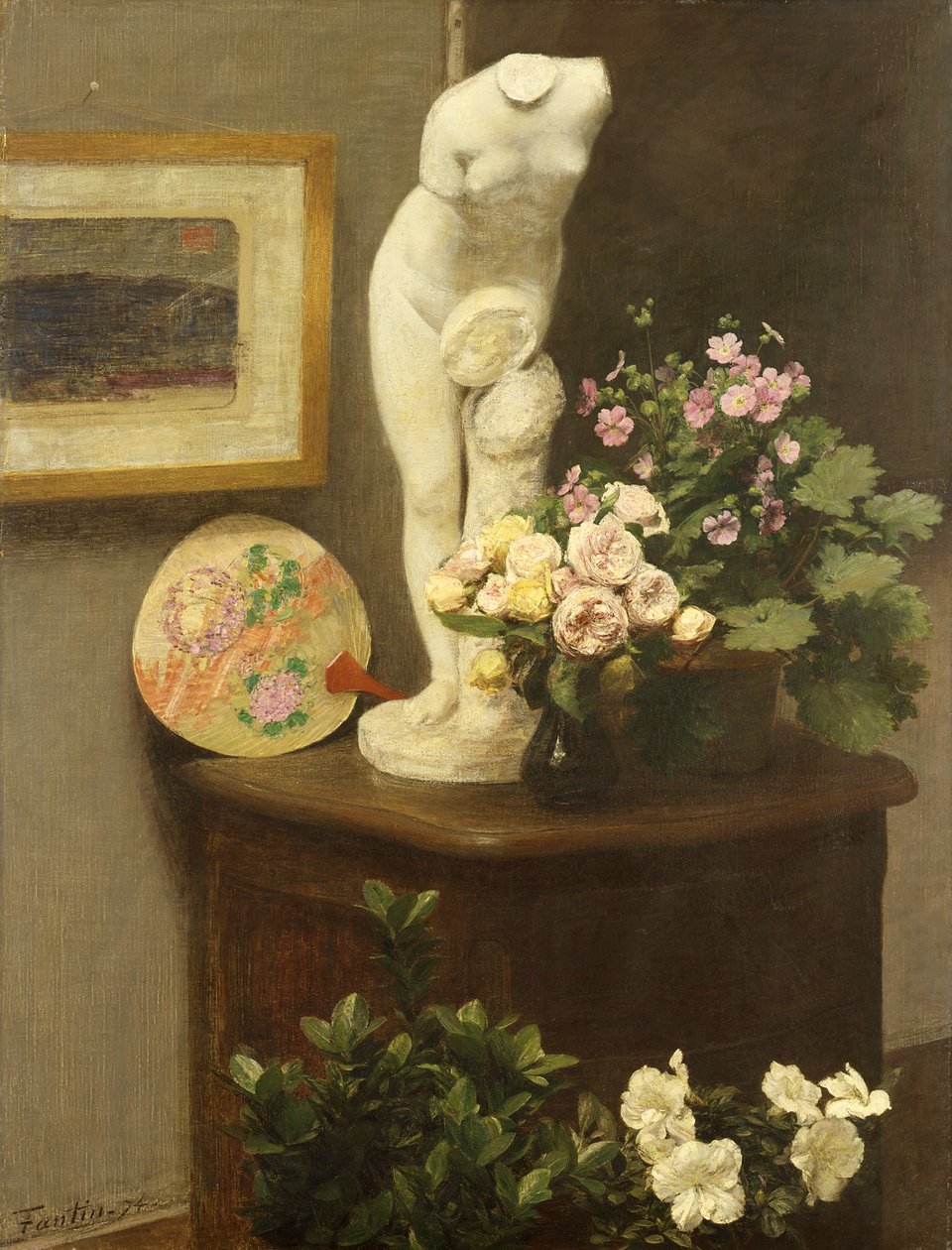 Blomster og diverse genstande af Ignace Henri Jean Fantin Latour
