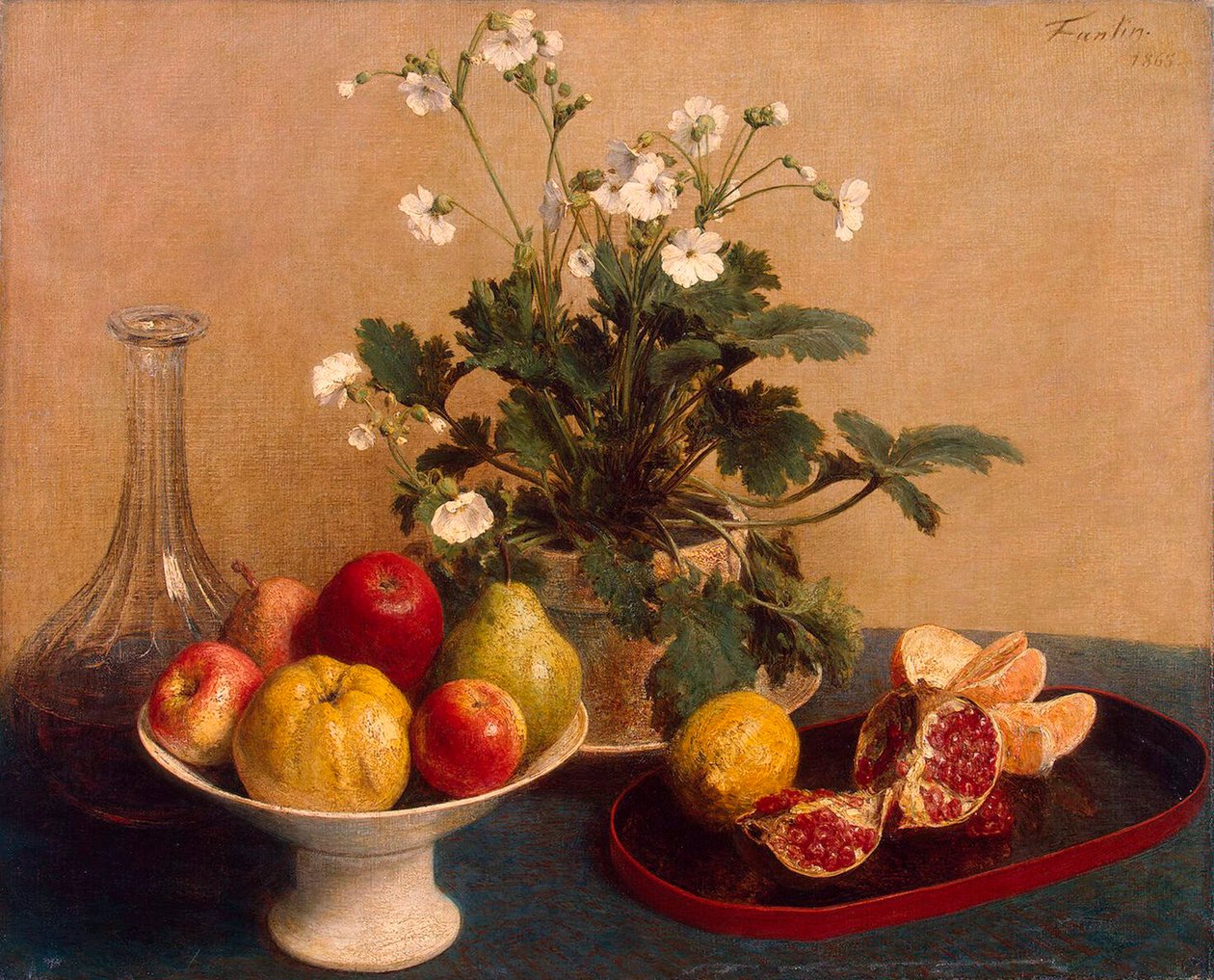 Blomster, Fad med Frugt og Karaffel