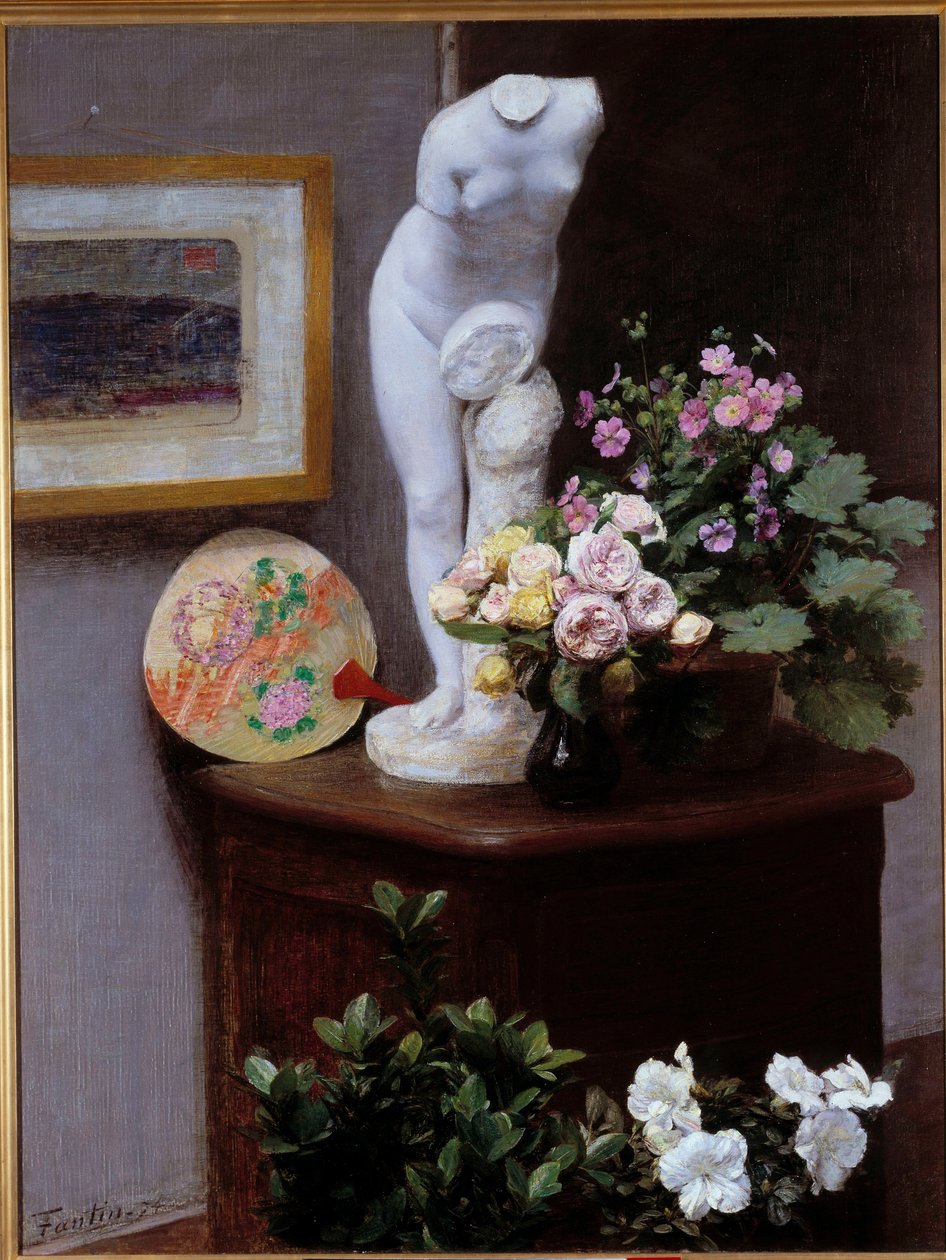 Blomster og genstande Maleri af Henri Fantin Latour (Fantin-Latour af Ignace Henri Jean Fantin Latour
