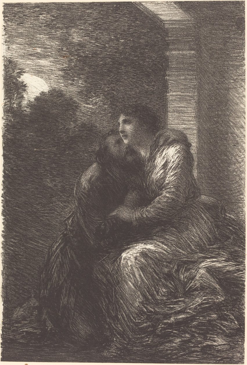Kærlighedsscene fra akt III af "Lohengrin" af Ignace Henri Jean Fantin Latour