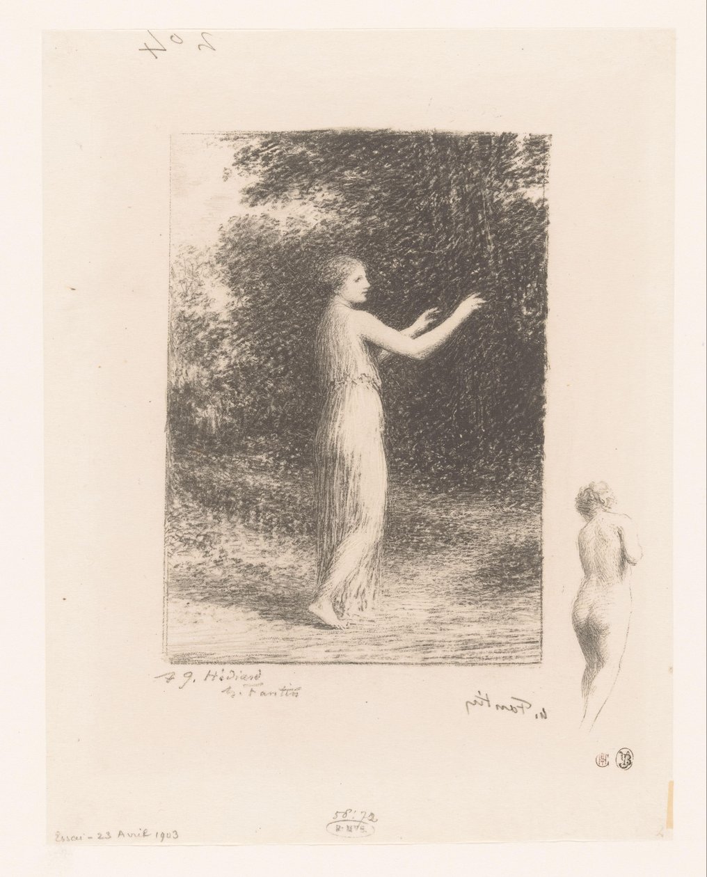 Maagd van Lycus vandrer i naturen Tiggeren Gedichten van André Chénier (serietitel) Illustrationer til André Chéniers digte (serietitel) af Ignace Henri Jean Fantin Latour