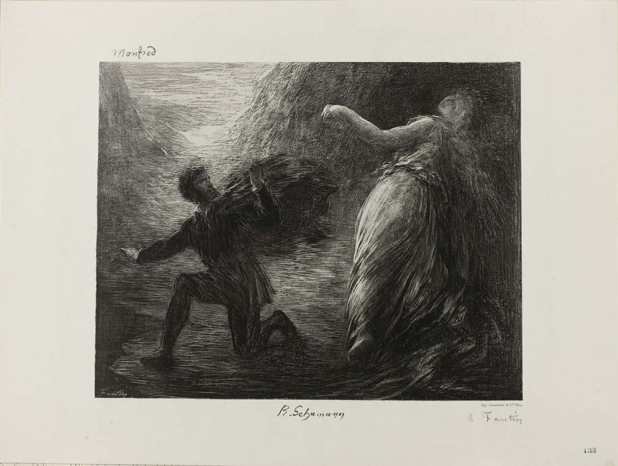 Manfred og Astarte, fra Robert Schumanns ouverture til "Manfred (1848-49)" af Henri Fantin Latour