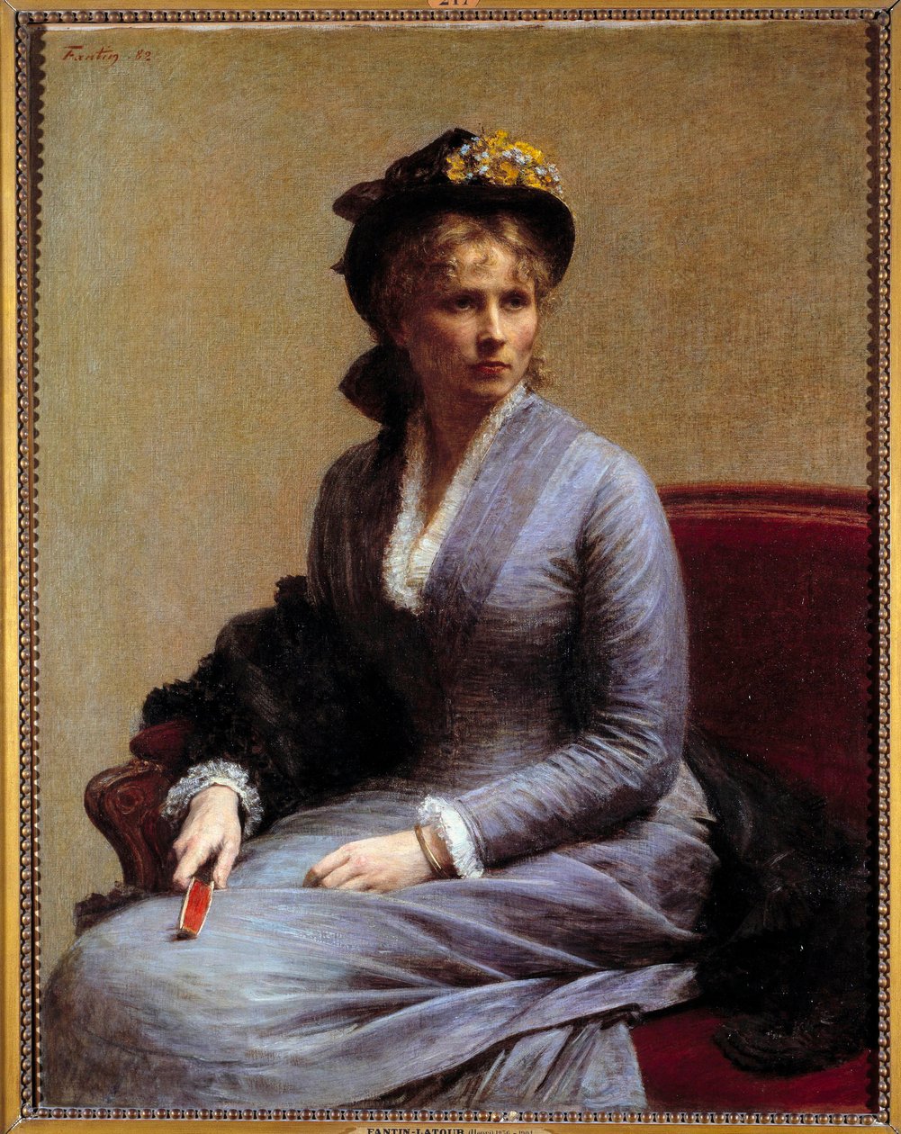Portræt af Charlotte Dubourg (1850-1921) Hun er søster til kunstnerens kone. Maleri af Henri Fantin Latour (Fantin-Latour af Ignace Henri Jean Fantin Latour