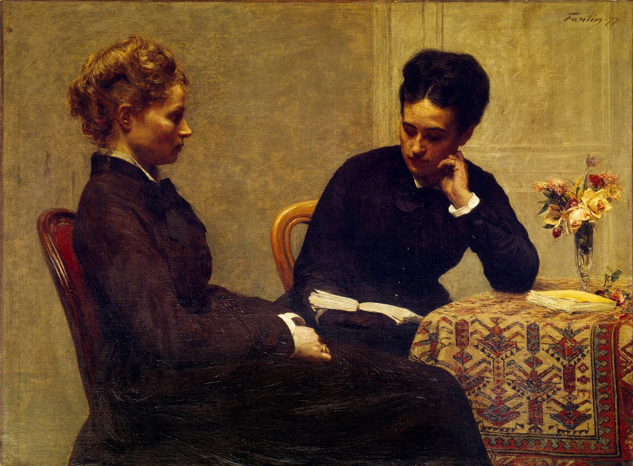Reading A woman reading to a young blind person af Ignace Henri Jean Fantin Latour