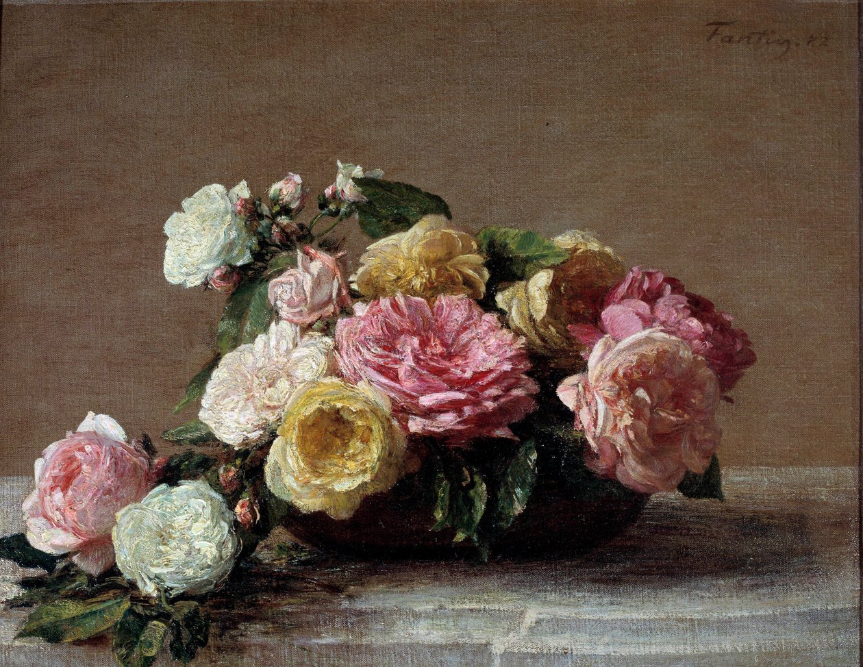 Roser i en kop maleri af Henri Fantin Latour (Fantin-Latour af Ignace Henri Jean Fantin Latour