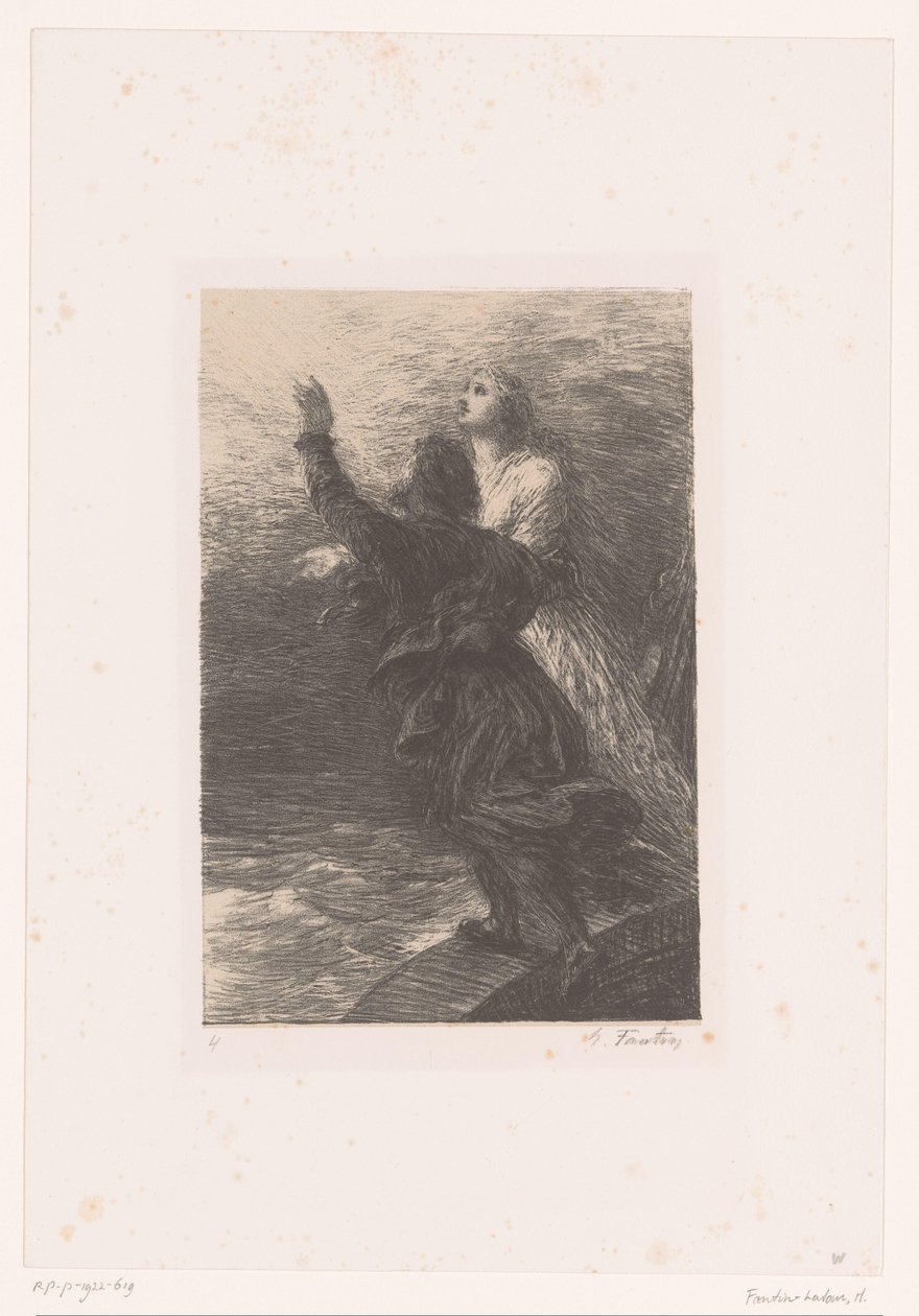 Senta og hollænderen stiger op til himlen Le Vaisseau-Fantome. Akt III. Ravissement de Senta et du Hollandais Richard Wagners liv og værker (serietitel) af Ignace Henri Jean Fantin Latour
