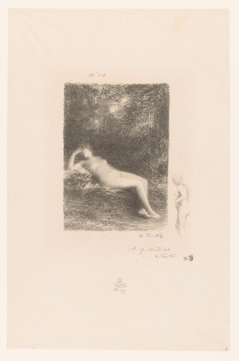 Slapende vandnimf Jeg ved, når middag får dem til at ønske sig skyggen XXVII Gedichten van André Chénier (serietitel) Illustrationer til André Chéniers digte (serietitel) af Ignace Henri Jean Fantin Latour