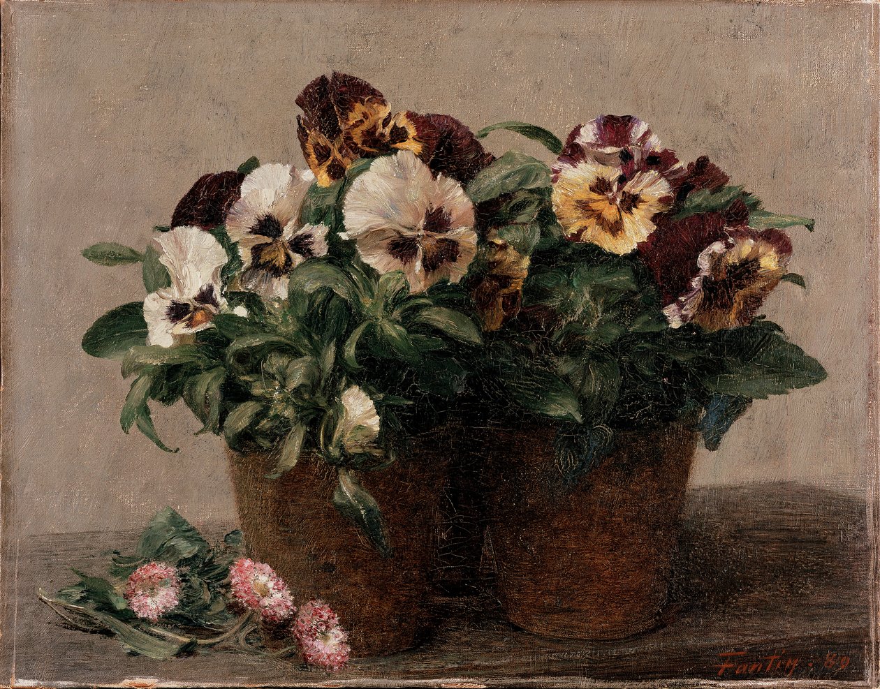 Stilleben: Stedmoderblomster og tusindfryd, 1880 af Ignace Henri Jean Fantin Latour