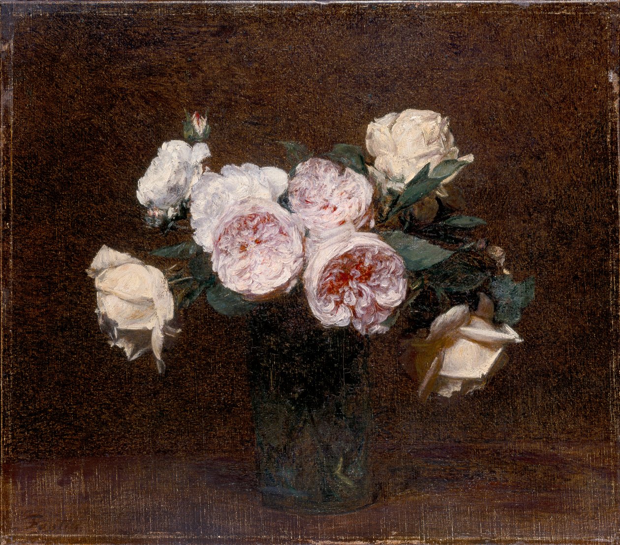 Stilleben: lyserøde, hvide og gule roser, 1894 af Ignace Henri Jean Fantin Latour