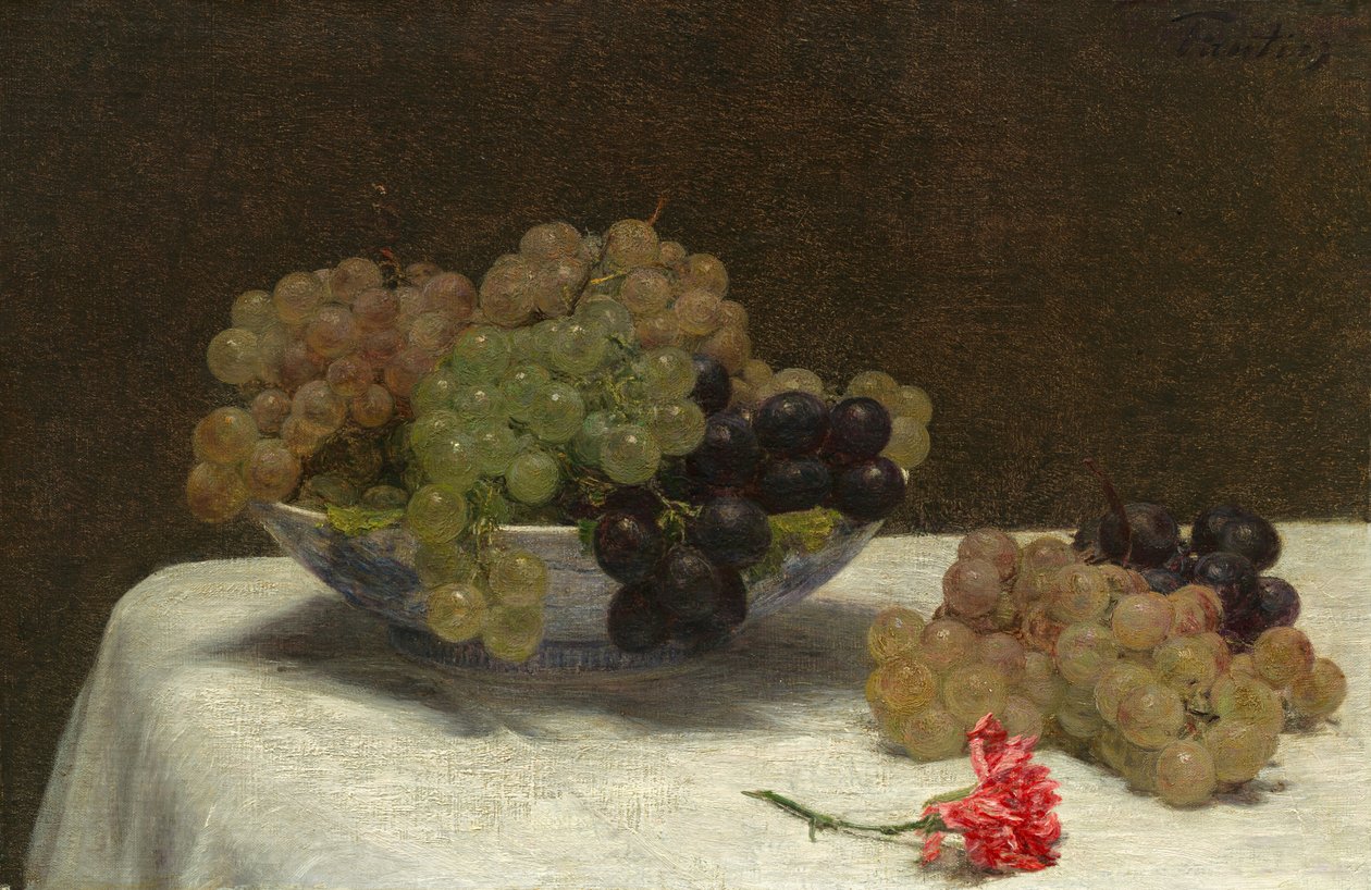 Stilleben med druer og en nellike af Ignace Henri Jean Fantin Latour