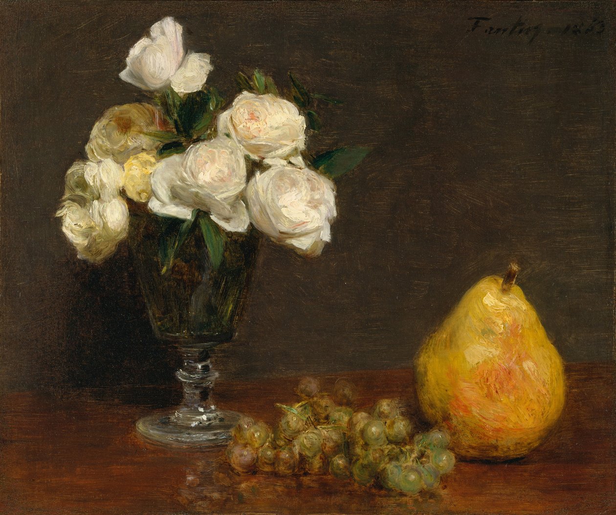 Stilleben med roser og frugt, 1863. af Ignace Henri Jean Fantin Latour