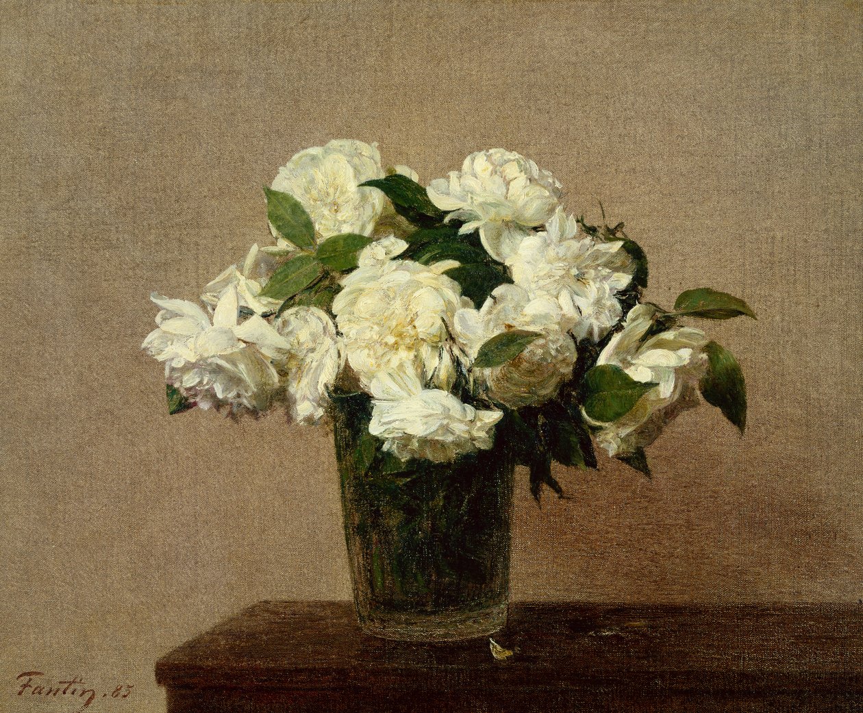Stilleben med hvide roser af Ignace Henri Jean Fantin Latour
