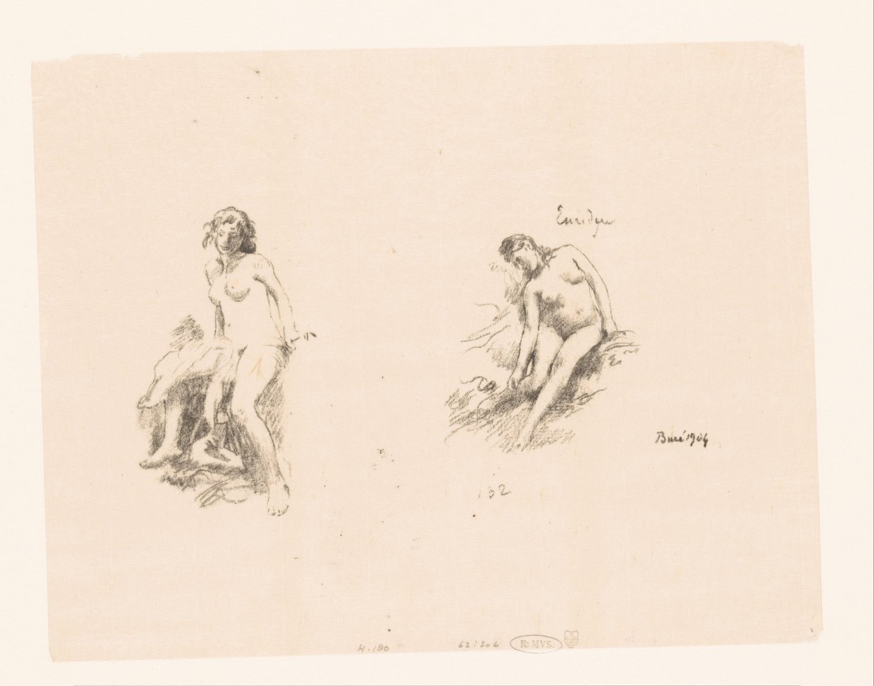 Studieark med to nøgne kvinder af Ignace Henri Jean Fantin Latour