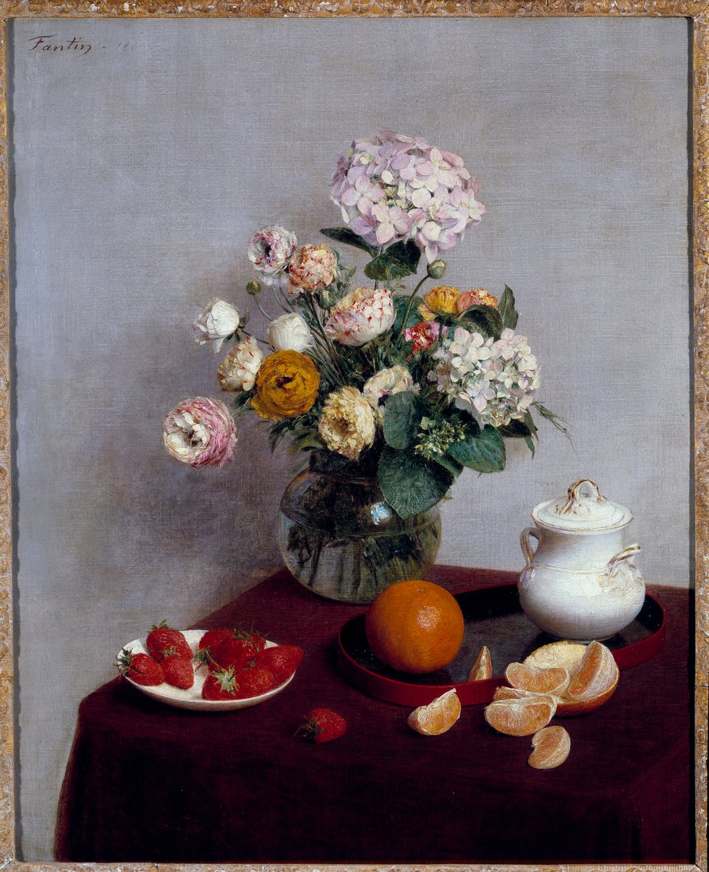 Sommerblomster og frugter Maleri af Henri Fantin Latour (Fantin-Latour af Ignace Henri Jean Fantin Latour