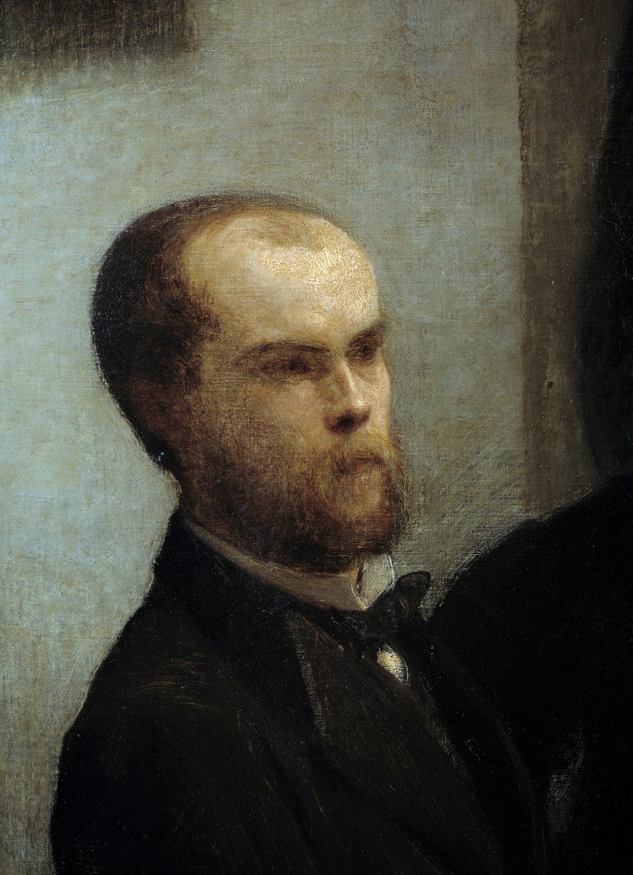 Bordhjørne, Detalje. Portræt af digteren Paul Verlaine. Maleri af Henri Fantin Latour (Fantin-Latour af Ignace Henri Jean Fantin Latour