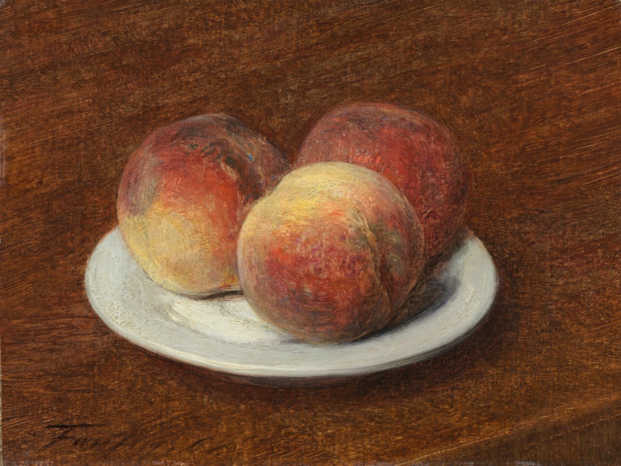 Tre ferskner på en tallerken af Ignace Henri Jean Fantin Latour