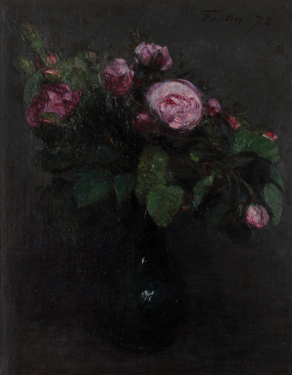 Vase med roser 1872 (Olie på lærred) af Henri Fantin Latour