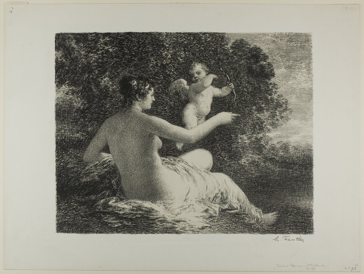 Venus og Amor, stor tallerken af Ignace Henri Jean Fantin Latour