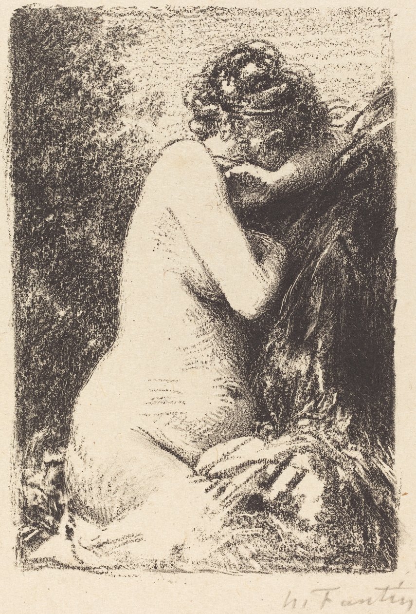 Weeper: Studie af en nøgen kvinde, siddende med profil til højre af Ignace Henri Jean Fantin Latour