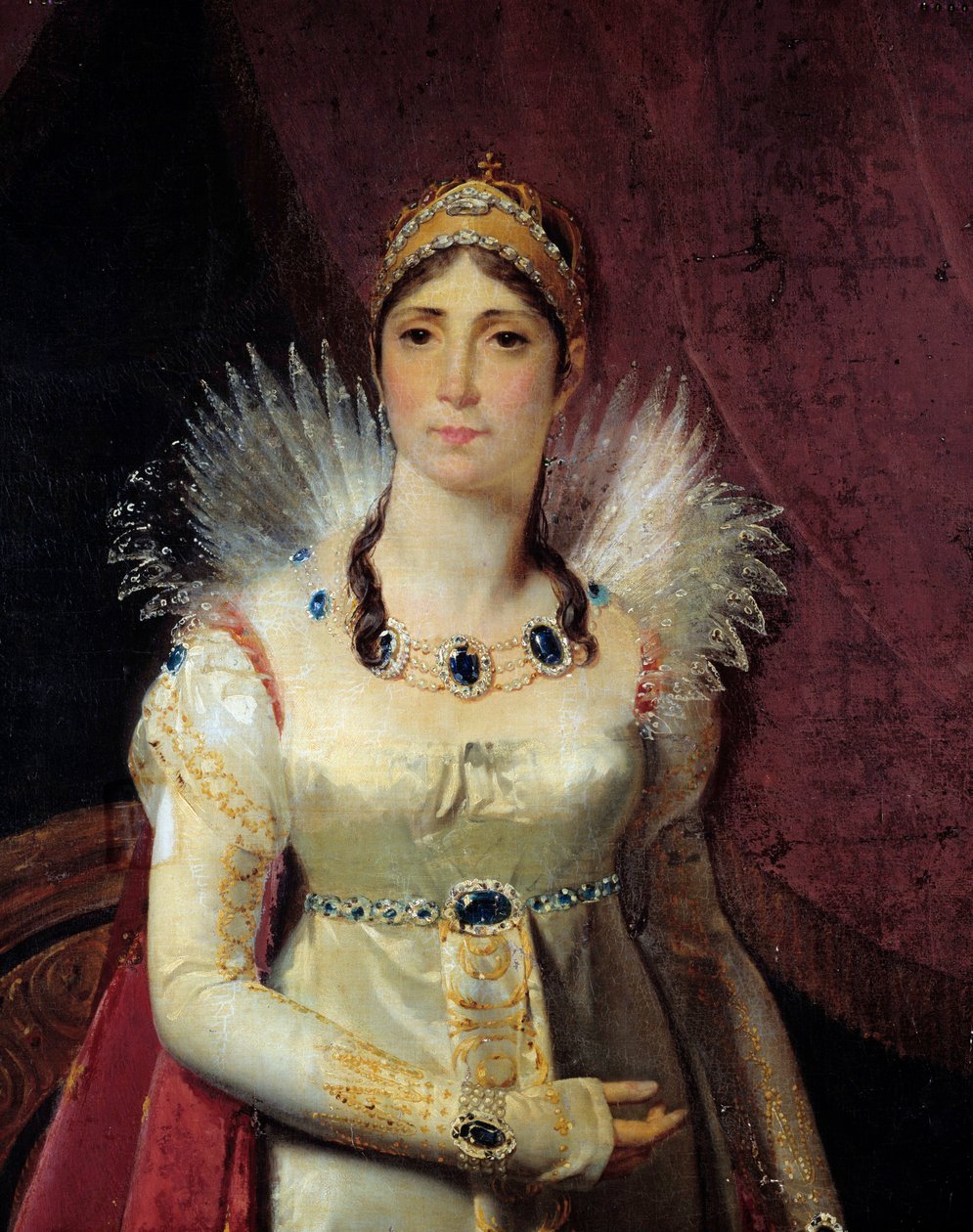 Portræt af imponen Josephine de Beauharnais (1763-1814) Detalje. Maleri af Henri Francois Riesener (1767-1828) 1806 søn. 2,3x1,3 m Malmaison, Slotte i Malmaison og Bois Preau - Portræt af kejserinde Josephine de Beauharnais (1763-1814) - Detalje. af Henri Francois Riesener
