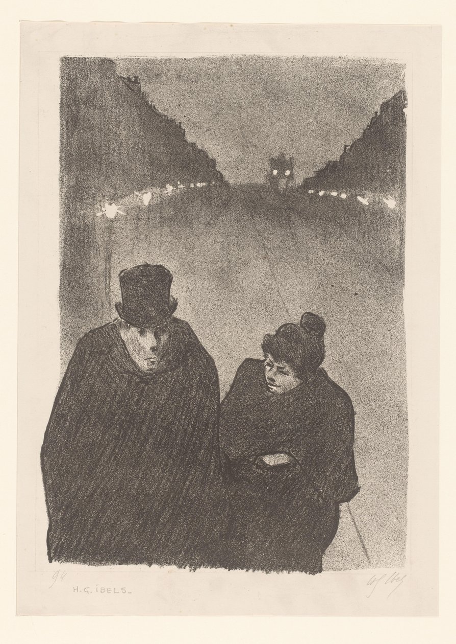 Mand og kvinde på gaden om natten af Henri Gabriel Ibels (attributed to)