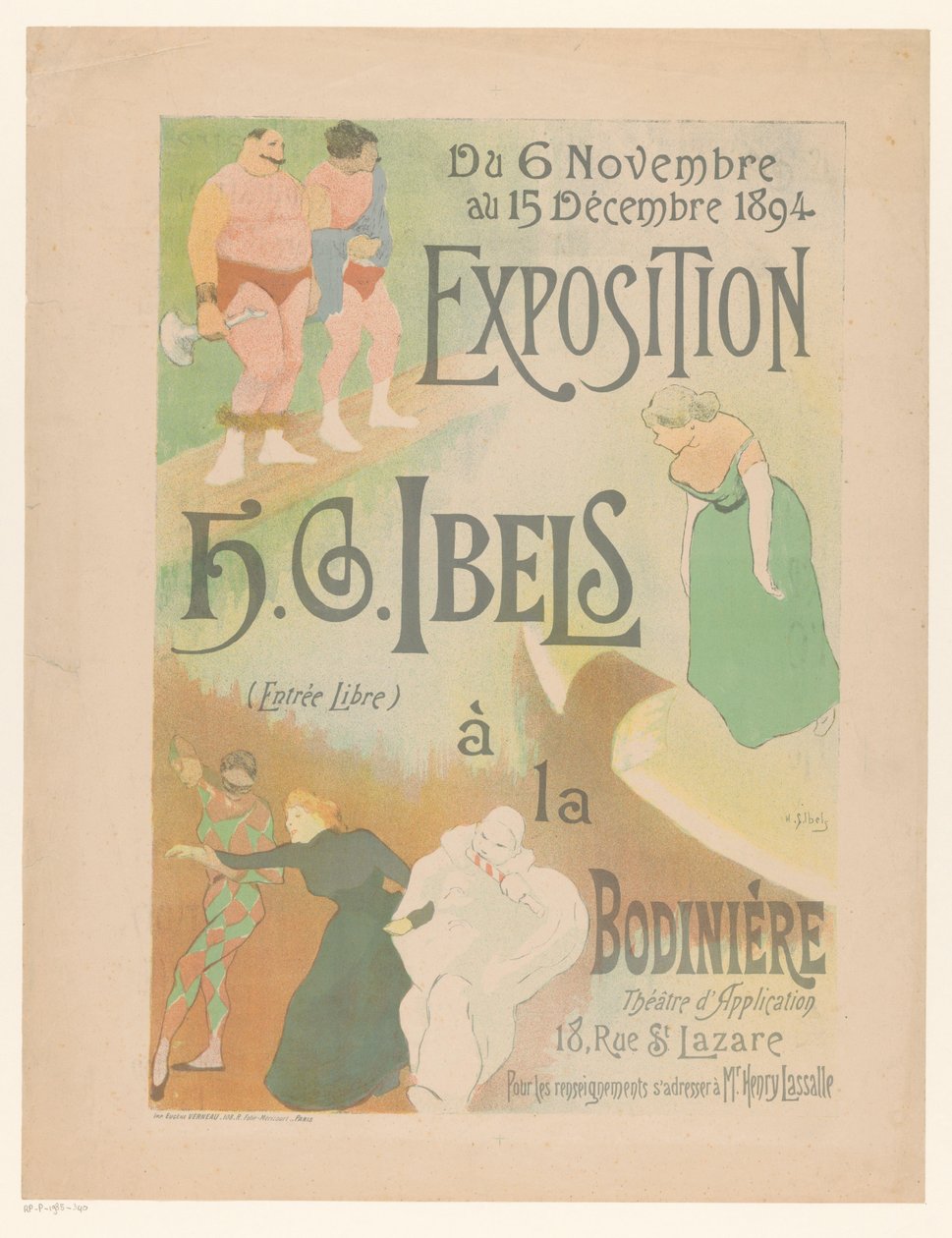Plakat til udstilling H.G. Ibels i La Bodinière-teatret Udstilling H.G. Ibels à la Bodinière (titel på objekt) af Henri Gabriel Ibels