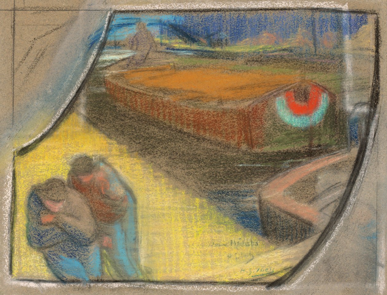 Mænd, der bugserer en pram [Studie for Boubourouche] af Henri Gabriel Ibels
