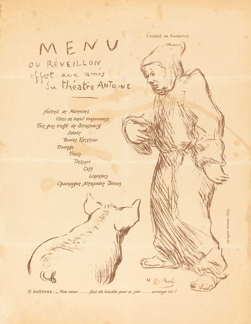 Nytårsaften menu tilbudt til venner af Antoine Theatre af Henri Gabriel Ibels