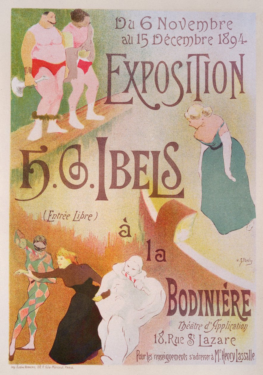 Gengivelse af en plakat, der reklamerer for en udstilling af H. G. Ibels, i Bodiniere, Rue St Lazare, Paris, 1894 (se 126852) af Henri Gabriel Ibels