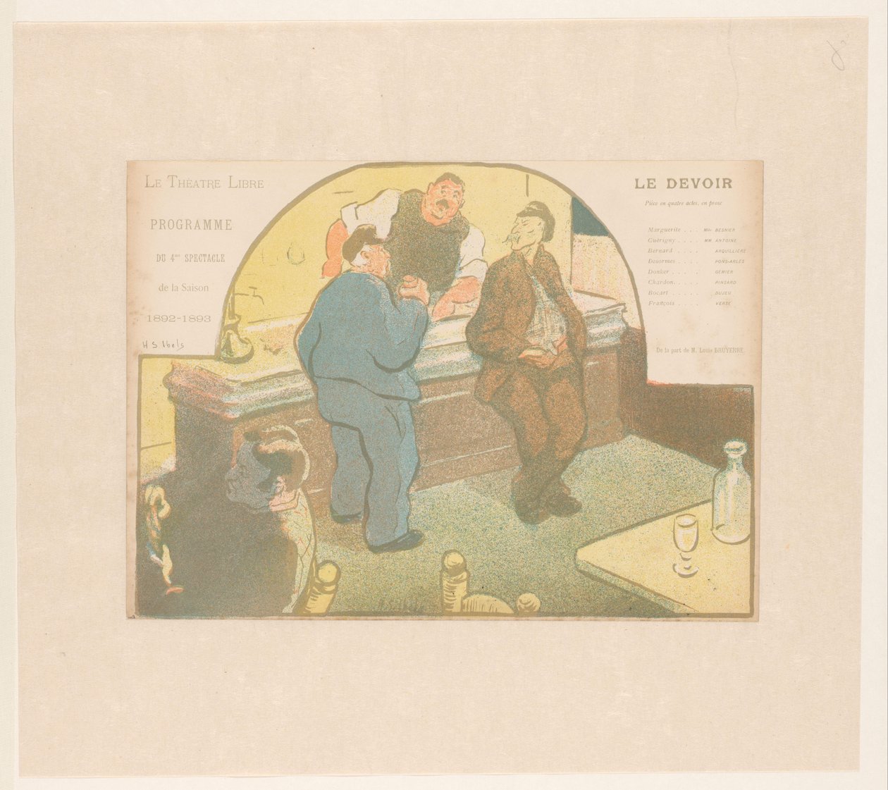 Fire mænd i en bistro Le Devoir (titel på objekt) Forestillinger af Théâtre Libre (serietitel) Les Programs du Théâtre Libre (serietitel) af Henri Gabriel Ibels