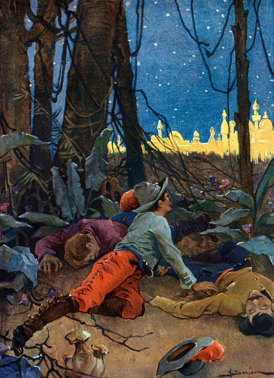 Repræsentation af El Dorado (El Dorado eller Eldorado) et legendarisk guldcitat, der tiltrak europæere i det 16. og 17. århundrede og opstod på tidspunktet for erobringerne af den nye verden af conquistadorerne i det 16. århundrede (Myten om El Dora af Henri Gaston Darien