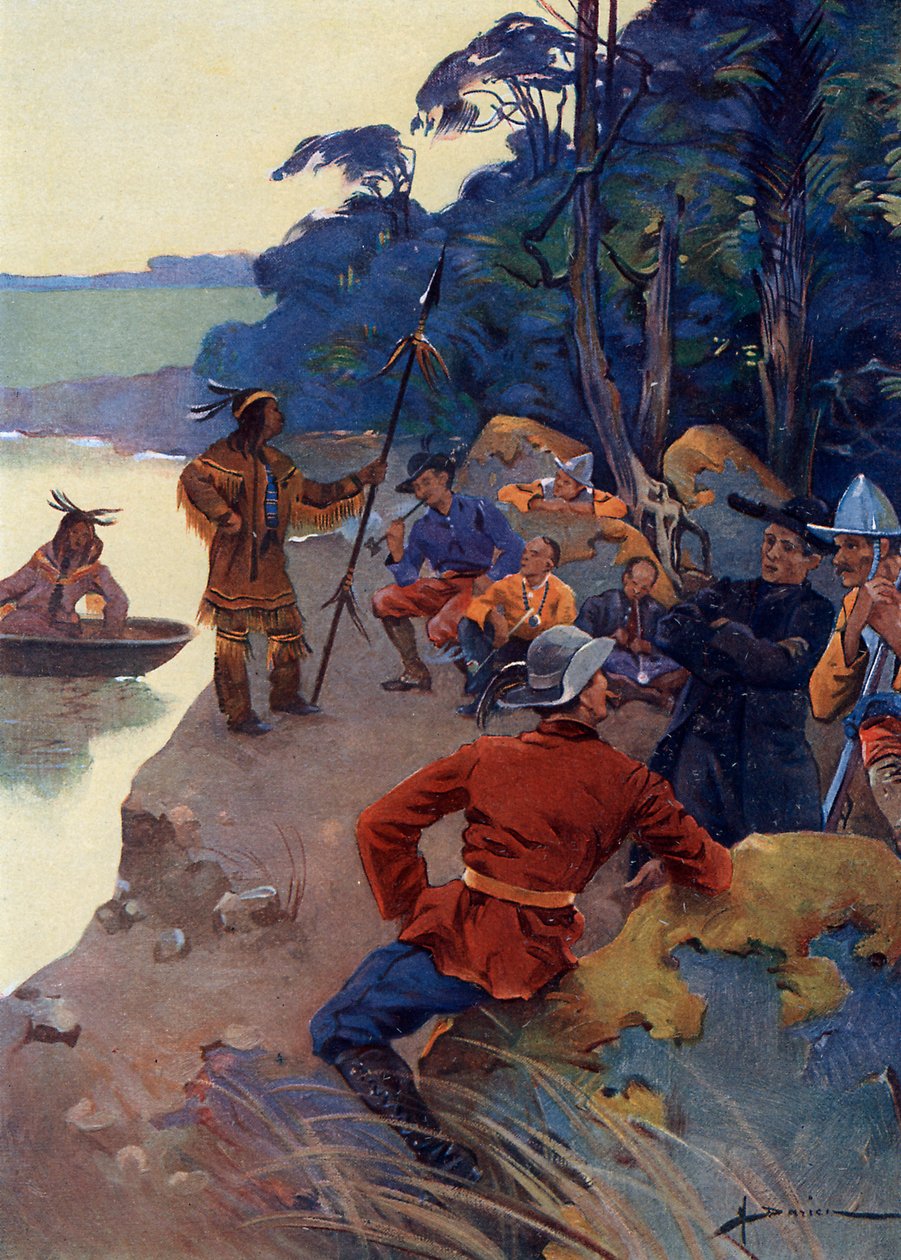 De første europæiske bosættere på Saint Lawrence-flodens bredder, det nuværende Quebec 16.-17. århundrede (europæiske bosættere på Saint Lawrence-flodens bredder af Henri Gaston Darien