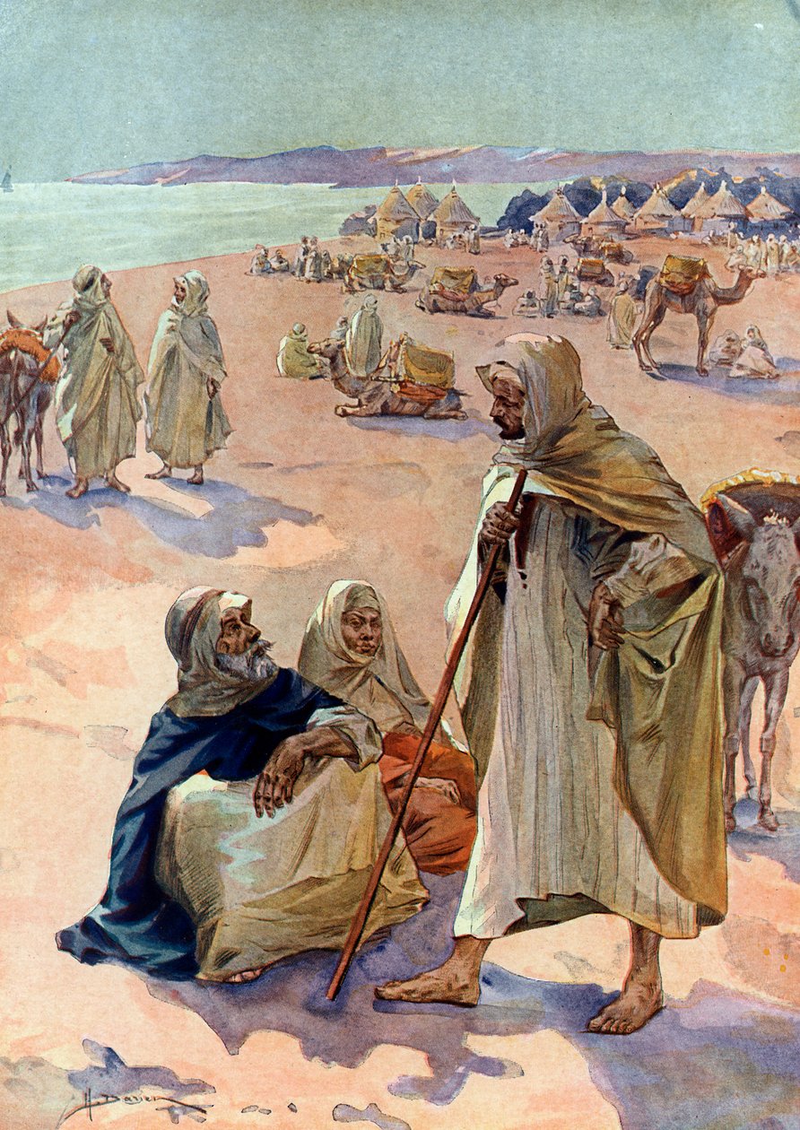 Udsigt over en maurisk Brakna-march i Podor-regionen i Senegal, begyndelsen af det 18. århundrede (Et maurisk marked nær Podor, Senegal af Henri Gaston Darien
