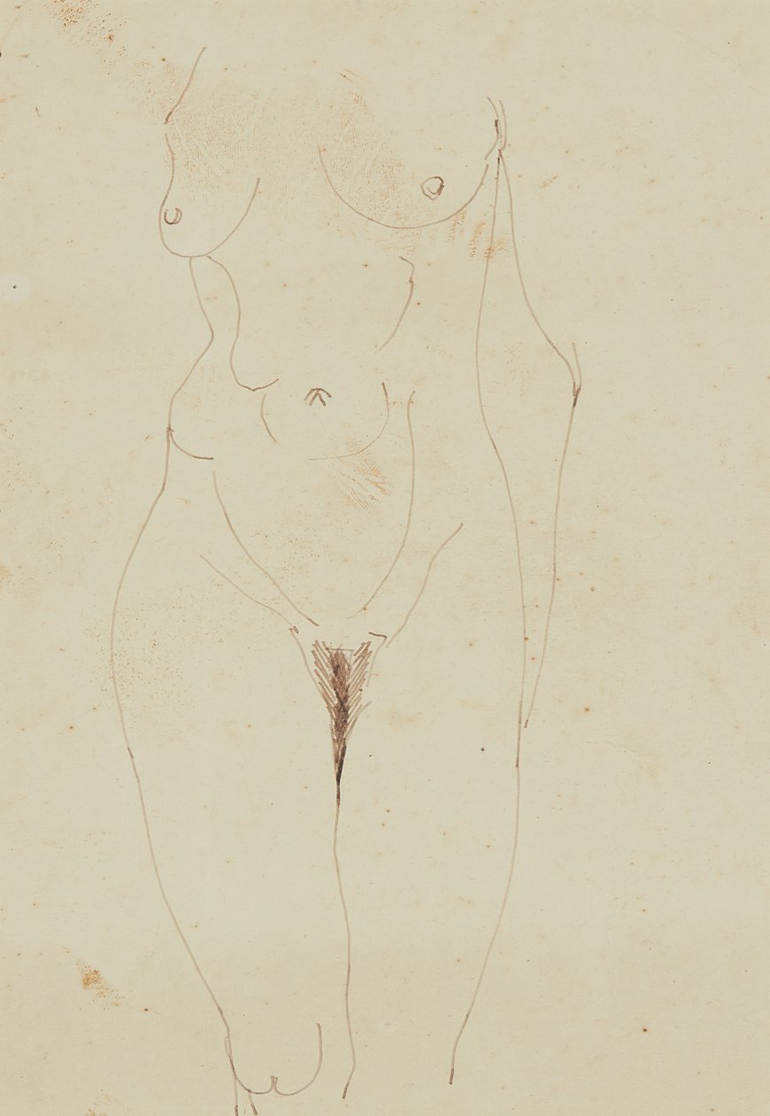 Kvindelig nøgen torso (pen og blæk på papir) af Henri Gaudier Brzeska