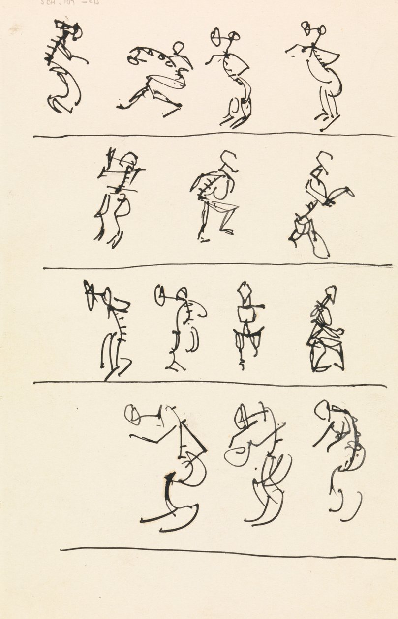 Fire registre over fjorten dansende figurer af Henri Gaudier Brzeska