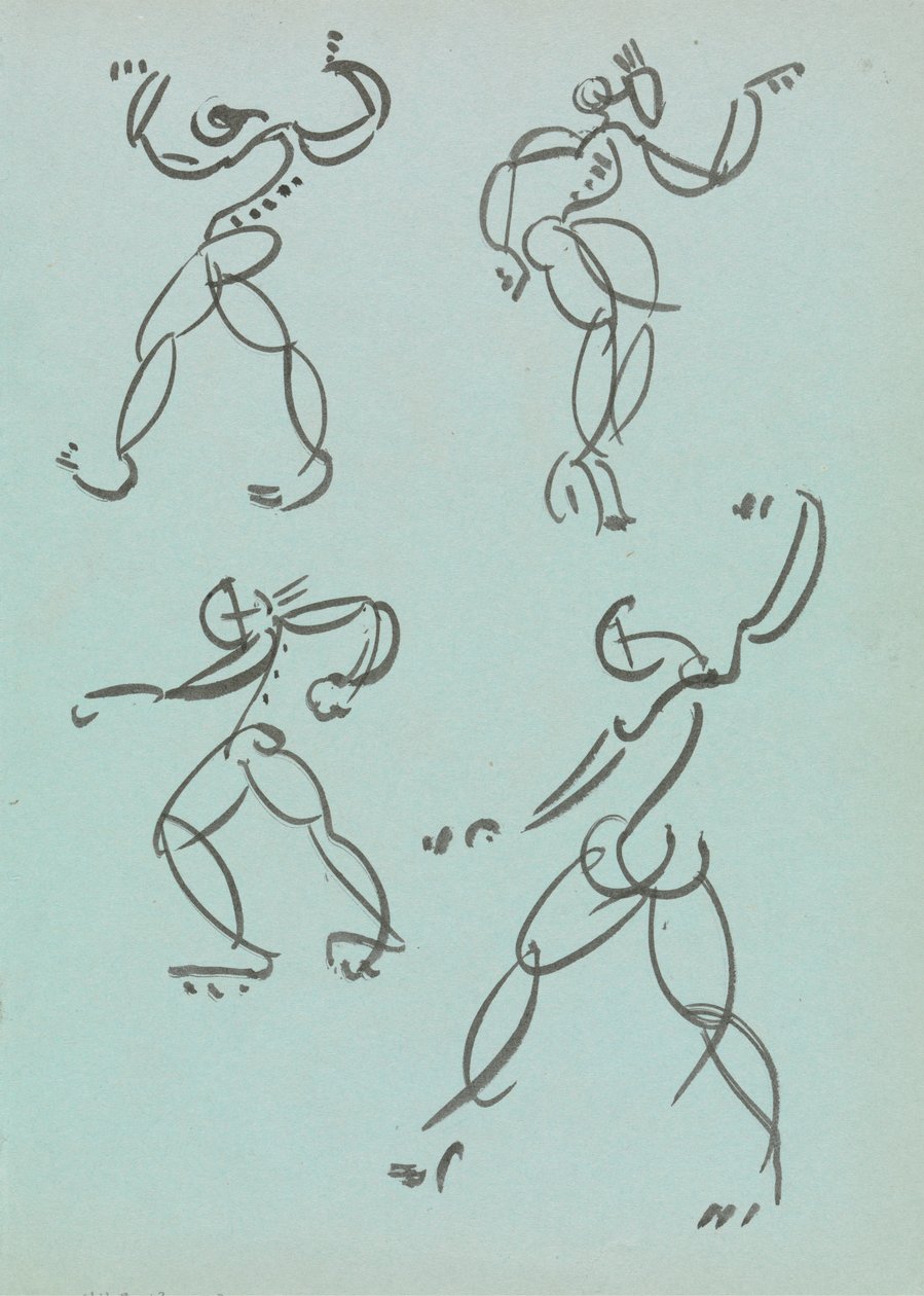 Fire undersøgelser af dansende figurer af Henri Gaudier Brzeska