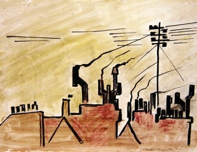 London Roof (blæk & farvet kridt på papir) af Henri Gaudier Brzeska